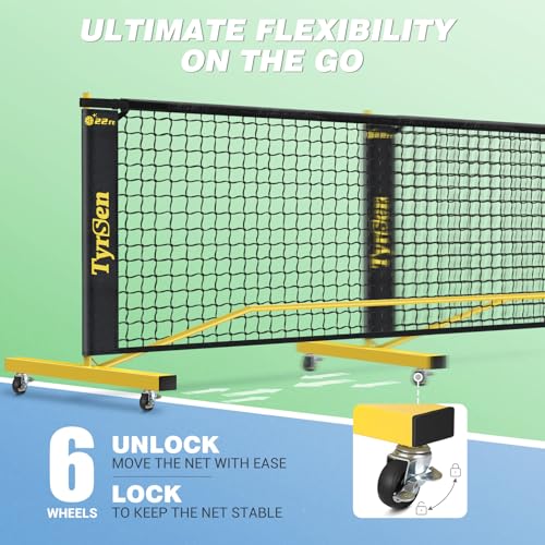 TYRSEN Wooden Pickleball Paddles & Set with 11ft & 22ft Portable Net, Wheels, Balls & Carry Bag