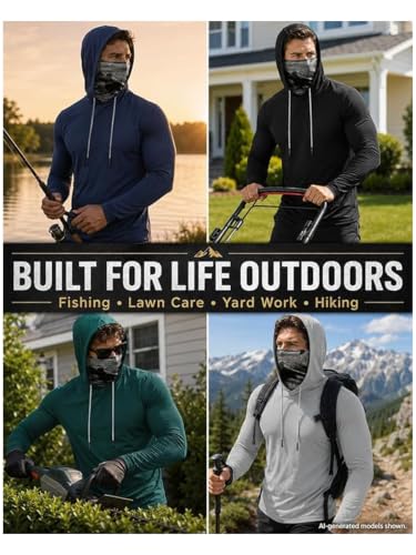 Men's Sun Hoodie with Mesh Mask - Medium Compression, 3-Pack Outdoor UV Protection