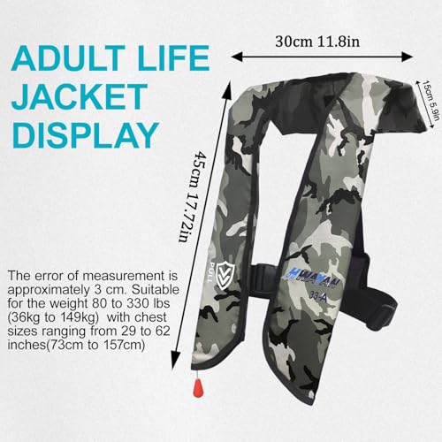 HWAYAN White Camouflage Inflatable Life Jacket for Adults - Rapid Auto/Manual Inflation, 150N Buoyancy, Safety Accessories