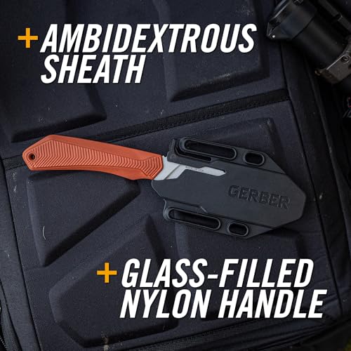 Orange Fixed Blade Hunting Knife - Full Tang, Ergonomic Grip, USA Made