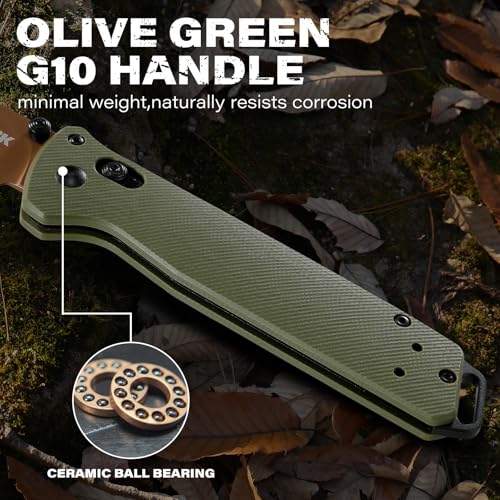 RBLACK 3.3" Olive Green Tanto EDC Folding Knife with S35VN Blade & G10 Handle