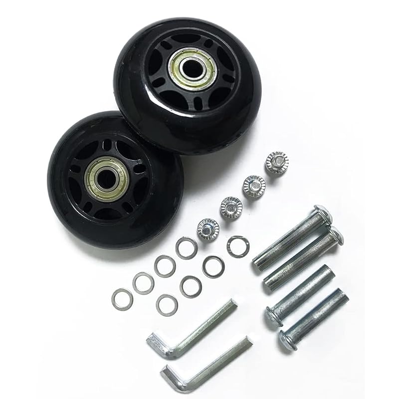 Luggage Wheel Replacement 80mm x 24mm with ABEC-7 Bearings – 2 Pairs, 8mm Axles, Black