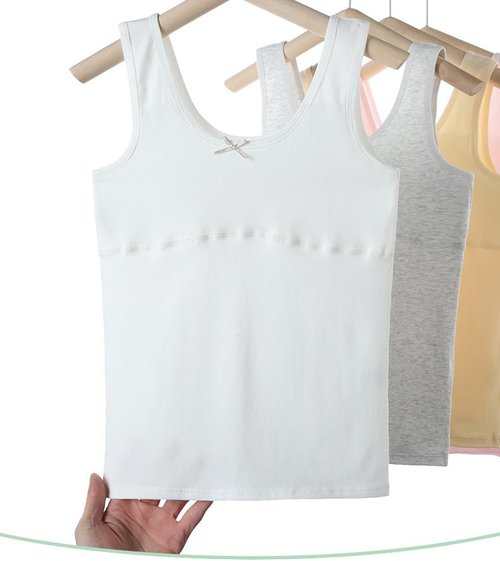 Amuhou Teen Girls Camisole, Original Cotton Lining Undershirts Training Bras (10-12 Years, White,Gray,White,Gray)