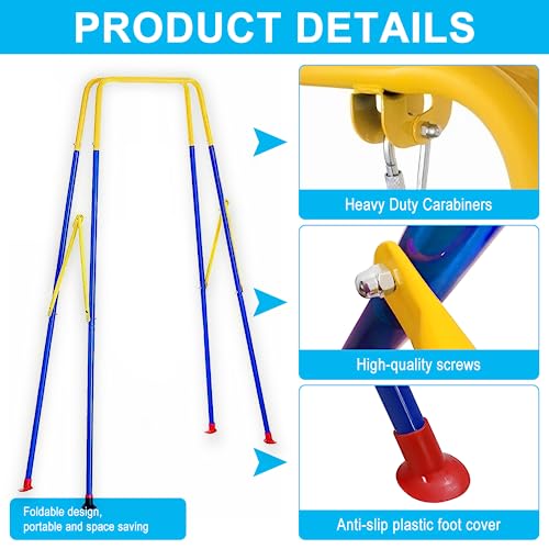 Blue Foldable Toddler Swing Set for Indoor & Outdoor Use with Safety Belt & Space-Saving Design