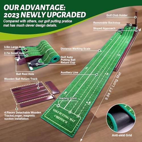 Indoor Golf Putting Green with Automatic Ball Return - Three-Track Version