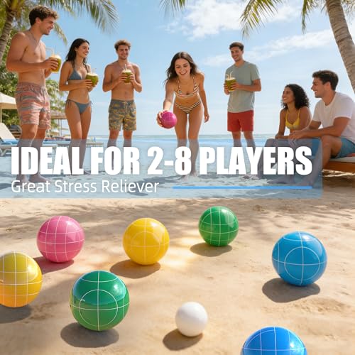 FASTOSS 90mm Bocce Ball Set - Multicolor Resin Lawn & Beach Game, Portable with Carrying Case