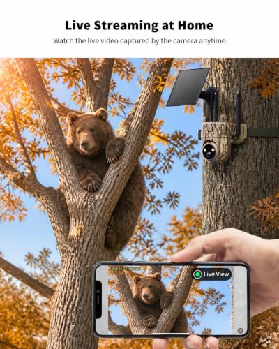Oculview 4G LTE Cellular Trail Camera 2K Live Stream, 360° Coverage Camouflage Yellow 2-Pack