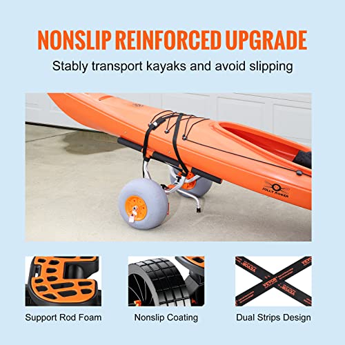 Heavy Duty Kayak Cart with 350lbs Capacity, Detachable Canoe Trolley & Beach Wheels