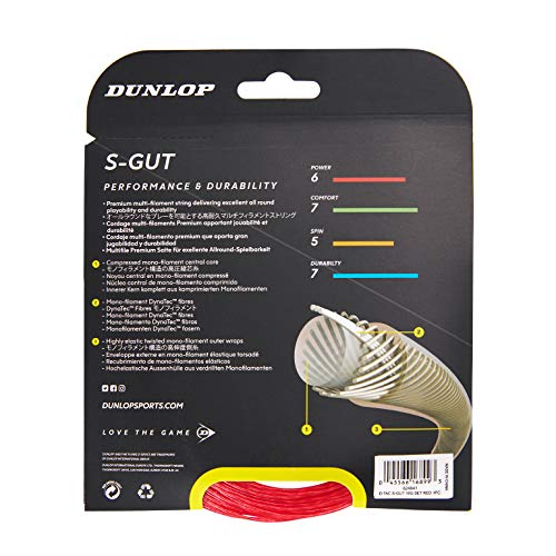 Dunlop Sports S-Gut 16G Tennis String, Red, 1 Set