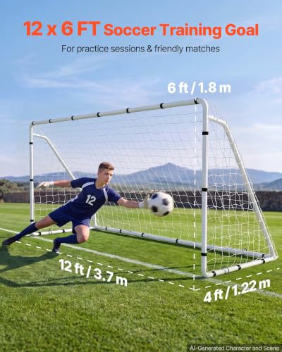 Soccer Goal 12x6 FT with Iron Frame and PE Net - Youth & Outdoor Use - Alloy Steel Variation