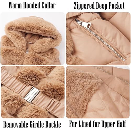Women’s Winter Puffer Coat with Hood - Quilted Leather Jacket, Small Apricot Orange Buff - RISISSIDA