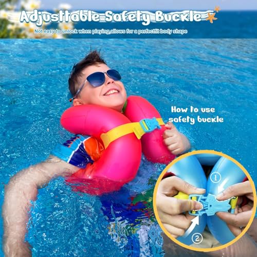 Kids Inflatable Swim Vest for 3-12 Years Pink, 50-90lbs, Toddler Pool Floaties