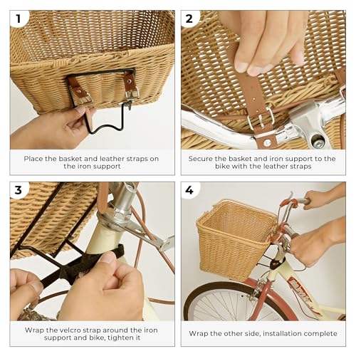 Wicker Bike Basket Front for Adults with Natural Finish and Accessories