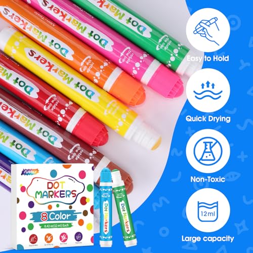 120 Pcs Dot Markers Set for Kids - Washable Bingo Daubers in 8 Bright Colors - 1 Pack of 120