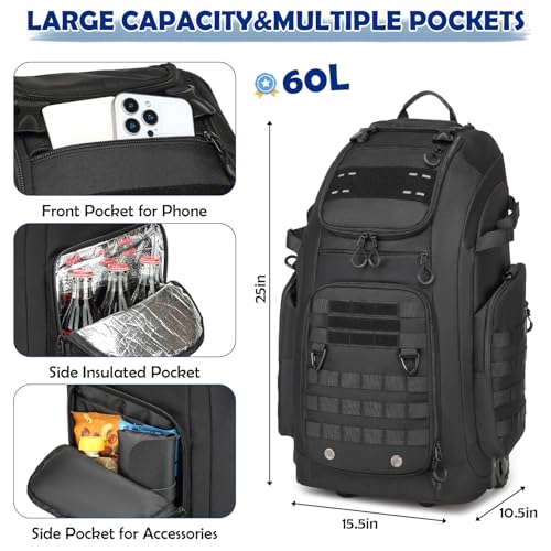 SunForMorning Black Rolling Baseball Bag with Wheels, Catchers Gear Storage