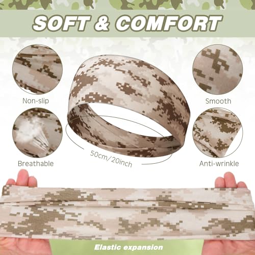 Camouflage Sports Sweatbands 18 Pack Unisex Headbands for Running Fitness Yoga