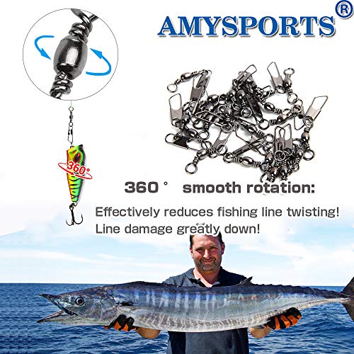 Saltwater Fishing Swivel Set 74lb 50 Pcs Stainless Steel Barrel Snaps