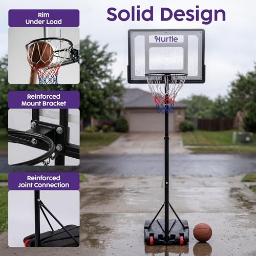 Kids Basketball Hoop Adjustable Portable with Backboard Wheels - Clear / 7 FT
