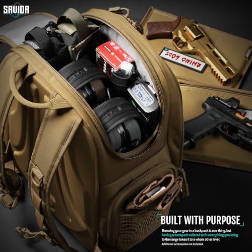 Savior Equipment SEMA Compact Tactical Range Pistol Backpack - Flat Dark Earth, 18x14x10 inches