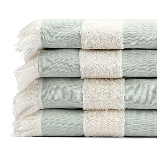4-Pack Turkish Organic Cotton Beach Towels XL Sea Green Portable Lightweight