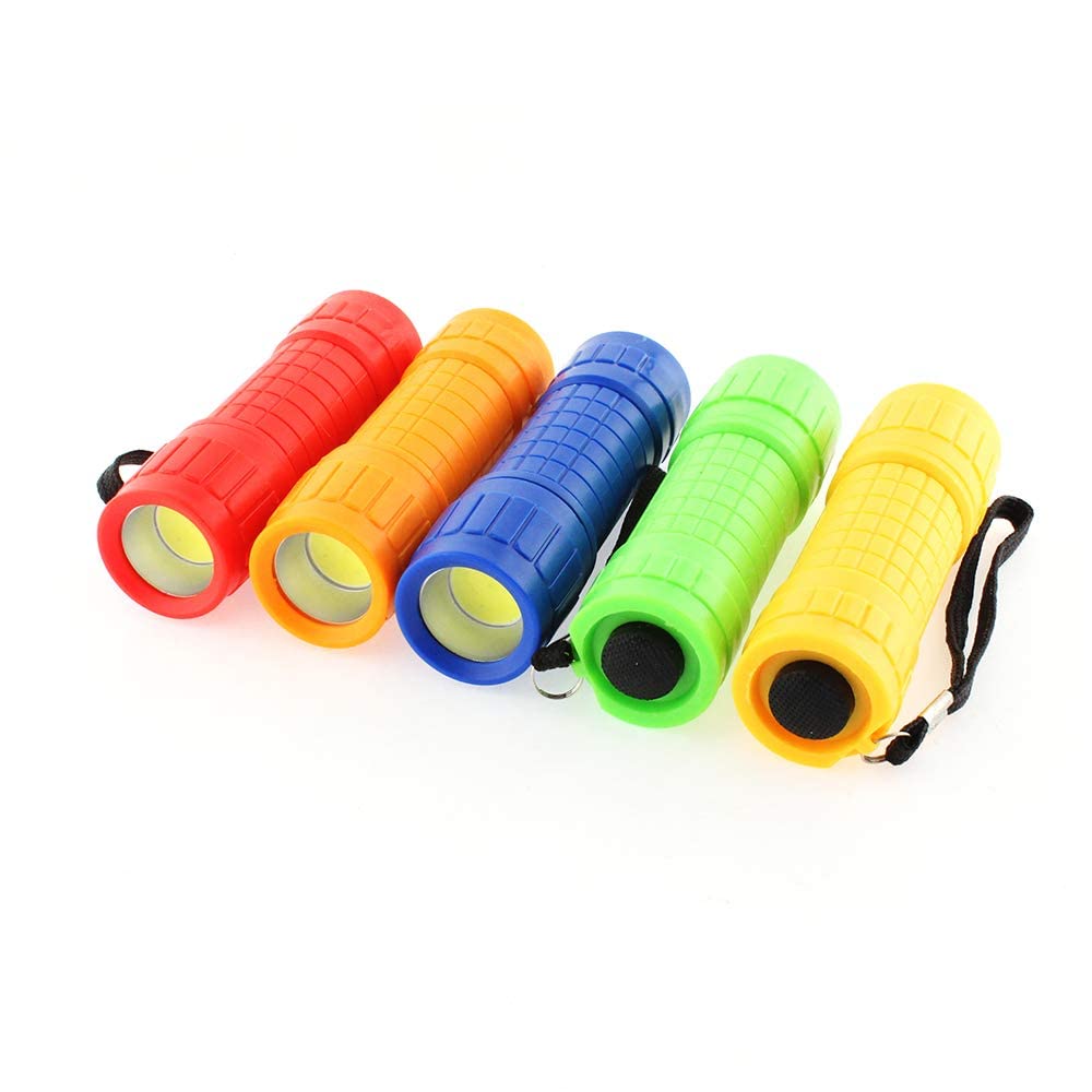 Whaply 6-Pack Small Mini Flashlight Set, 5 Colors, COB LED Handheld Flashlight with Lanyard,18-Pack AAA Battery Included for Kids/Night Reading/Party/Camping/Emergency/Hunting