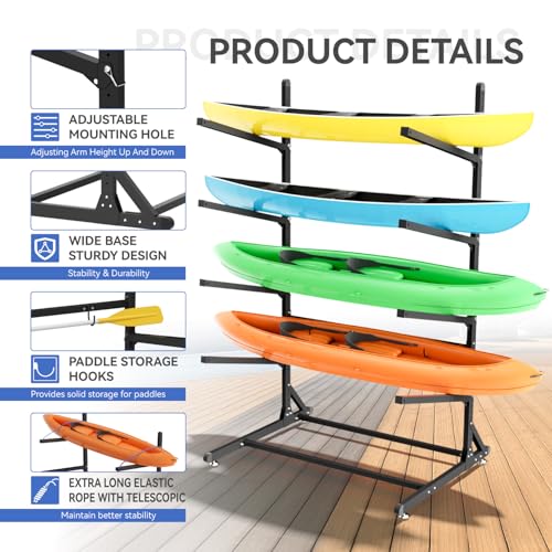 4-Level Heavy Duty Kayak Storage Rack - Adjustable & Weatherproof Stand for Kayaks, SUPs & Canoes