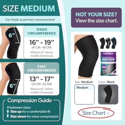 Knee Support Sleeve for Arthritis Pain Relief - Black, Medium - Soft Compression Support for Men & Women