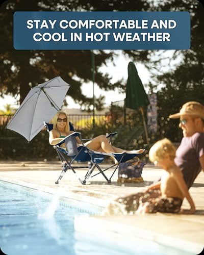Reclining Beach Chair with Umbrella Holder Navy - Sport-Brella