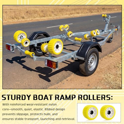 Yellow Ribbed Boat Trailer Wobble Rollers 3" x 5" with Pins - Set of 8