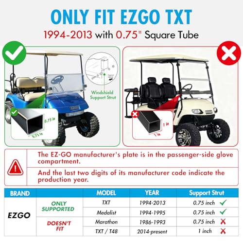 EZGO TXT Golf Cart Windshield - Clear 1994-2013 Impact-Resistant Polycarbonate Foldable