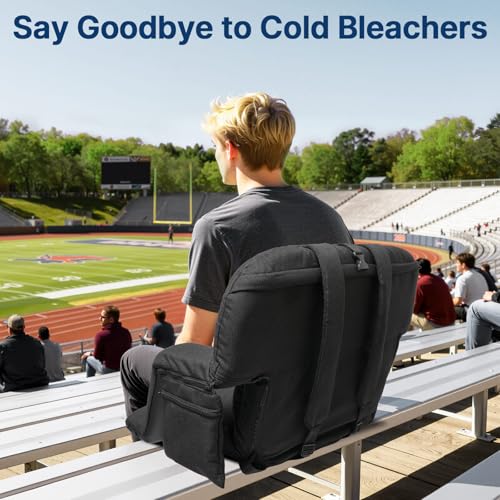 DEKEMASTER 23-Inch Stadium Seat with Back Support, Black, Foldable, Sofa-Style Comfort