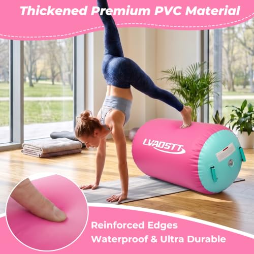 Pink and Green Inflatable Gymnastics Air Barrel with Pump - 4ft x 3ft Back Handspring Trainer
