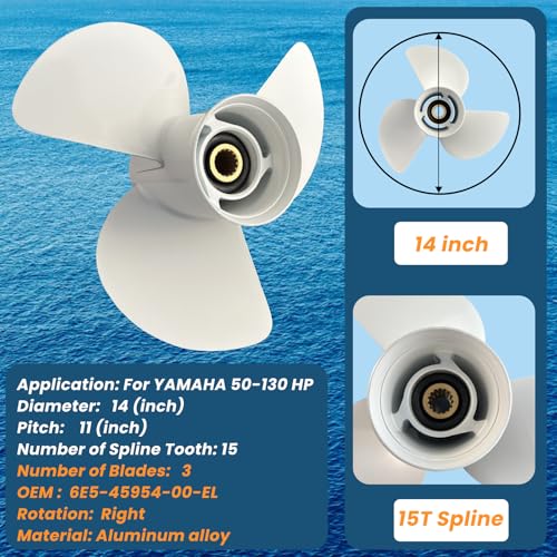 Boat Propeller for Yamaha 50-130HP 14x11 Pitch - Aluminum, 3-Blade, Right-Hand