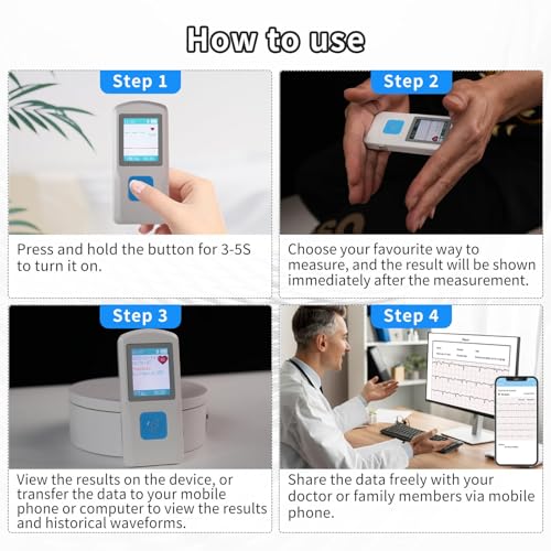 Portable ECG Heart Rate Monitor Device with LCD Screen and Data Storage
