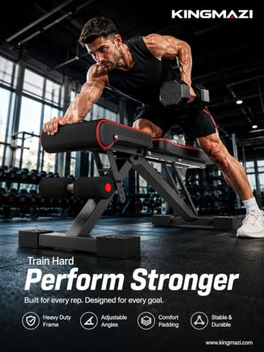 KINGMAZI Adjustable Foldable Weight Bench Black Red for Full Body Workout