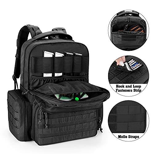 DSLEAF Black Pistol Range Backpack with 6 Pistol Cases - Shooting Gun Bag