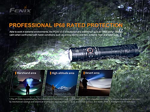 Fenix PD35 V3.0 Rechargeable Tactical Flashlight - 1700 Lumens, Black