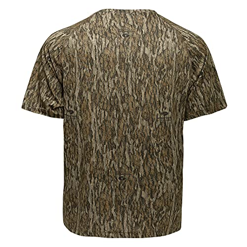 Mossy Oak Mens Short Sleeve Hunting Shirt - Lightweight 4-Way Stretch with Cooling Tech, Large / Bottomland