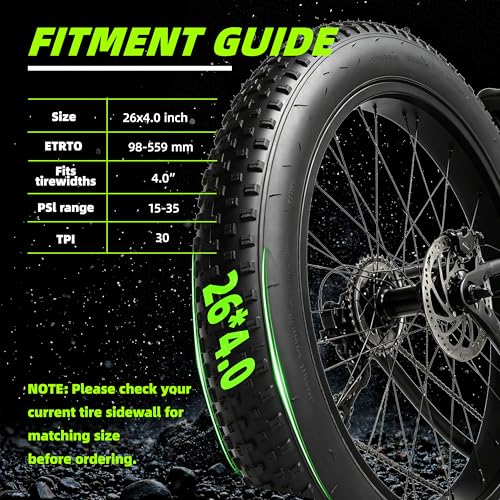 Kulifoo 26x4.0 Off-Road Electric Bike Tires 2 Pack – Fat Tire Mountain & Snow Bike Tubes & Levers Included
