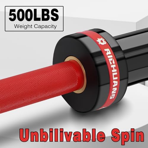 RICHUANG 7ft Olympic Barbell 28mm 45lb Red-500LBS for Powerlifting & Home Gym