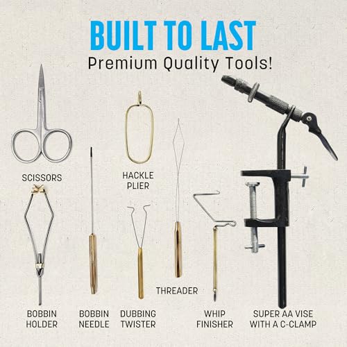 Fly Tying Kit with Vise Feathers and Tools - Complete Fishing Kit for Beginners & Pros