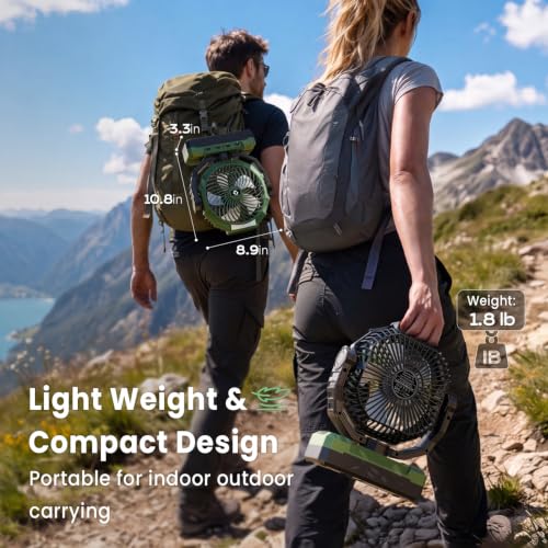 FRIZCOL 3-in-1 Portable Camping Fan with 48000mAh Battery, Light & Remote - Green
