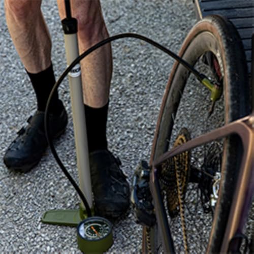Bike Floor Pump with Steel Construction & Wood Handle, 120 PSI - Universal Compatibility