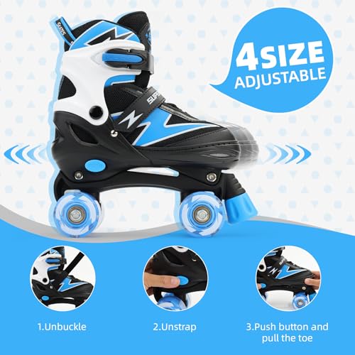 Super Youngster Adjustable Kids Roller Skates Blue Medium-Big 13J-3 US with Light-Up Wheels