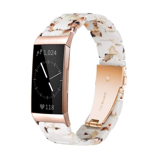 Ayeger Resin Band Compatible with Fitbit Charge 4,Charge 3/3 SE,Women Men Resin Accessory Rose Gold Buckle Band Wristband Strap Blacelet(Nougat White)