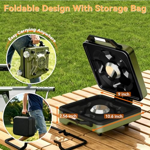Green Double Burner Camping Stove with Windshield & Accessories - Portable 24000 BTU