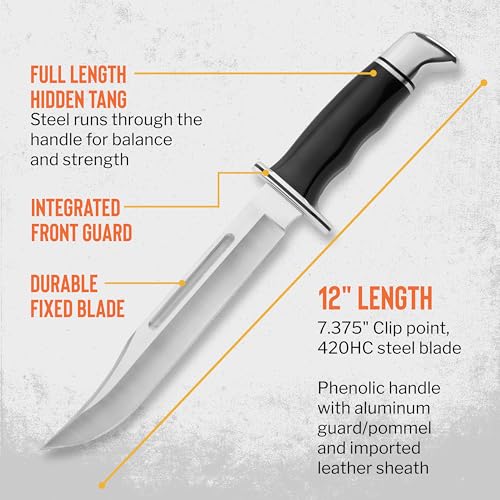 Buck Knives 120 General Hunting Knife with Sheath - Black & Silver, 7-3/8" Blade