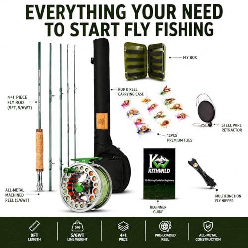 Green Fly Fishing Rod Combo 4-Piece 5/6 Weight with Reel & Accessories