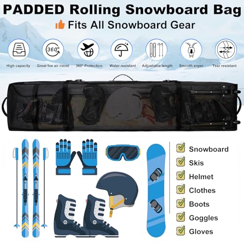 MERALIAN Blue 170cm Snowboard Bag with Wheels, Padded Travel Storage
