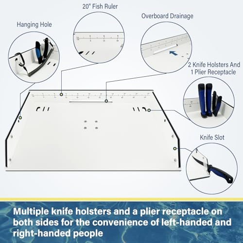 Boat Cutting Board with Fish Ruler and Rod Holder - White-Black-White Variation